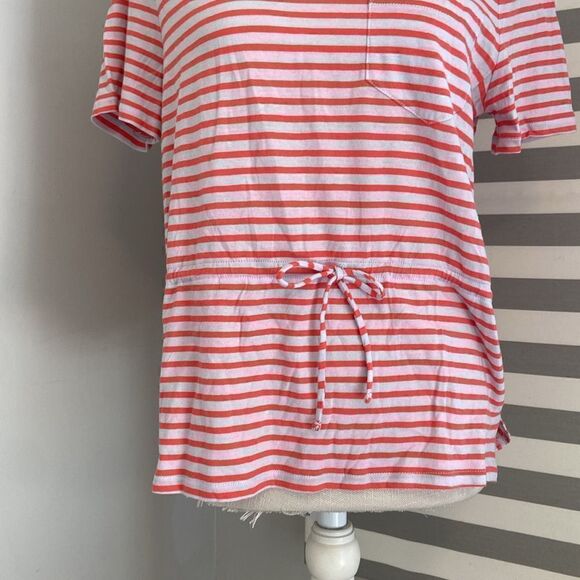J. Crew Coral & White Striped Tie-Waist Pocket T-Shirt Blouse Size Medium NWT - Picture 3 of 10